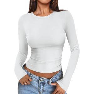 imageATHMILE Womens Basic TShirts Going Out Crop Tops Tight Slim Fit Cute Teen Girls Short SleeveLong Sleeve Y2k Clothes2white