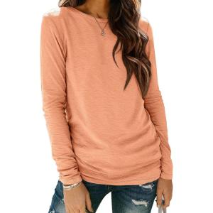 imageATHMILE Womens Long Sleeve Shirts Basic Tee Fall Trendy Spring Top Business Casual Beach Vacation Workout 2025 FashionLight Orange