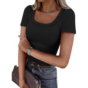 imageATHMILE Womens Long Sleeve Tops Fall Scoop Neck Ribbed Knit Shirts Slim Fitted Casual Basic Tee T Shirt for Women 2025Cblack