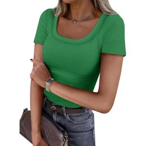 imageATHMILE Womens Long Sleeve Tops Fall Scoop Neck Ribbed Knit Shirts Slim Fitted Casual Basic Tee T Shirt for Women 2025Cgreen