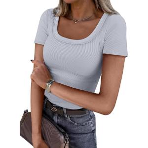 imageATHMILE Womens Long Sleeve Tops Fall Scoop Neck Ribbed Knit Shirts Slim Fitted Casual Basic Tee T Shirt for Women 2025Clight Blue
