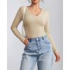 imageATHMILE Women Short Sleeve V Neck Ribbed Knit Fitted Shirts Basic Tees Tops 2025 Summer Casual TShirts Going Out OutfitsLapricot