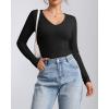imageATHMILE Women Short Sleeve V Neck Ribbed Knit Fitted Shirts Basic Tees Tops 2025 Summer Casual TShirts Going Out OutfitsLblack