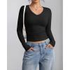 imageATHMILE Women Short Sleeve V Neck Ribbed Knit Fitted Shirts Basic Tees Tops 2025 Summer Casual TShirts Going Out OutfitsLblack