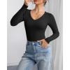 imageATHMILE Women Short Sleeve V Neck Ribbed Knit Fitted Shirts Basic Tees Tops 2025 Summer Casual TShirts Going Out OutfitsLblack