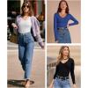 imageATHMILE Women Short Sleeve V Neck Ribbed Knit Fitted Shirts Basic Tees Tops 2025 Summer Casual TShirts Going Out OutfitsLdark Red
