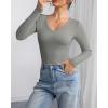 imageATHMILE Women Short Sleeve V Neck Ribbed Knit Fitted Shirts Basic Tees Tops 2025 Summer Casual TShirts Going Out OutfitsLgrey