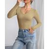 imageATHMILE Women Short Sleeve V Neck Ribbed Knit Fitted Shirts Basic Tees Tops 2025 Summer Casual TShirts Going Out OutfitsLkhaki