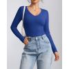 imageATHMILE Women Short Sleeve V Neck Ribbed Knit Fitted Shirts Basic Tees Tops 2025 Summer Casual TShirts Going Out OutfitsLroyal Blue