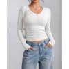 imageATHMILE Women Short Sleeve V Neck Ribbed Knit Fitted Shirts Basic Tees Tops 2025 Summer Casual TShirts Going Out OutfitsLwhite