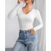 imageATHMILE Women Short Sleeve V Neck Ribbed Knit Fitted Shirts Basic Tees Tops 2025 Summer Casual TShirts Going Out OutfitsLwhite