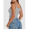 imageATHMILE Women Tank Top Sleeveless Scoop Neck Form Fitting Ribbed Knit Basic Cami Shirts1 Short Length Grey