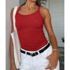imageATHMILE Women Tank Top Sleeveless Scoop Neck Form Fitting Ribbed Knit Basic Cami Shirts2 Full Length Red