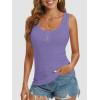 imageATHMILE Women Tank Tops Summer Casual Ribbed Sleeveless Basic Cami Top Slim Henley Button Down Blouses BeachPurple