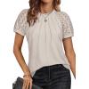 imageATHMILE Womens Blouses Business Date Outfits Spring Summer Fall Work Tops Fashion Lace Short Sleeve Casual Shirts 2025Beige