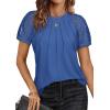 imageATHMILE Womens Blouses Business Date Outfits Spring Summer Fall Work Tops Fashion Lace Short Sleeve Casual Shirts 2025Blue