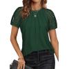 imageATHMILE Womens Blouses Business Date Outfits Spring Summer Fall Work Tops Fashion Lace Short Sleeve Casual Shirts 2025Dark Green