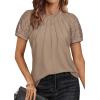 imageATHMILE Womens Blouses Business Date Outfits Spring Summer Fall Work Tops Fashion Lace Short Sleeve Casual Shirts 2025Khaki