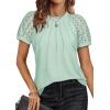 imageATHMILE Womens Blouses Business Date Outfits Spring Summer Fall Work Tops Fashion Lace Short Sleeve Casual Shirts 2025Mint Green