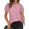 imageATHMILE Womens Blouses Business Date Outfits Spring Summer Fall Work Tops Fashion Lace Short Sleeve Casual Shirts 2025Pink