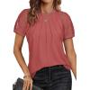 imageATHMILE Womens Blouses Business Date Outfits Spring Summer Fall Work Tops Fashion Lace Short Sleeve Casual Shirts 2025Rust