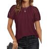 imageATHMILE Womens Blouses Business Date Outfits Spring Summer Fall Work Tops Fashion Lace Short Sleeve Casual Shirts 2025Winered