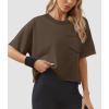 imageATHMILE Womens Oversized TShirts Short Sleeve Workout Crop Tops Casual Drop Shoulder Boxy Roll Hem Basic Loose TeesBrown
