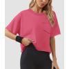 imageATHMILE Womens Oversized TShirts Short Sleeve Workout Crop Tops Casual Drop Shoulder Boxy Roll Hem Basic Loose TeesHotpink