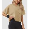 imageATHMILE Womens Oversized TShirts Short Sleeve Workout Crop Tops Casual Drop Shoulder Boxy Roll Hem Basic Loose TeesLightkhaki