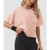 imageATHMILE Womens Oversized TShirts Short Sleeve Workout Crop Tops Casual Drop Shoulder Boxy Roll Hem Basic Loose TeesLightpink