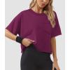 imageATHMILE Womens Oversized TShirts Short Sleeve Workout Crop Tops Casual Drop Shoulder Boxy Roll Hem Basic Loose TeesPurple Red