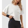 imageATHMILE Womens Oversized TShirts Short Sleeve Workout Crop Tops Casual Drop Shoulder Boxy Roll Hem Basic Loose TeesWhite