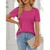 imageATHMILE Womens T Shirts Short Sleeve Summer Tops Pleated Dressy Casual Blouses Spring Clothes Beach Vacation 2025Hot Pink