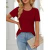 imageATHMILE Womens T Shirts Short Sleeve Summer Tops Pleated Dressy Casual Blouses Spring Clothes Beach Vacation 2025Wine Red