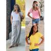 imageATHMILE Womens V Neck Short Sleeve Summer T Shirts Curved Hem Plain Top BeachDeepgreen