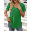imageATHMILE Womens V Neck Short Sleeve Summer T Shirts Curved Hem Plain Top BeachSan Pa Green