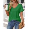 imageATHMILE Womens V Neck Short Sleeve Summer T Shirts Curved Hem Plain Top BeachSan Pa Green