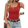 imageATHMILE Women Tank Tops Summer Casual Ribbed Sleeveless Basic Cami Top Slim Henley Button Down Blouses BeachRed