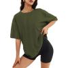 imageATHMILE Womens Oversized T Shirts Loose Fit Crewneck Short Sleeve Tops Summer Casual Blouse Y2K 2025 Basic Tee BeachArmygreen