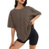 imageATHMILE Womens Oversized T Shirts Loose Fit Crewneck Short Sleeve Tops Summer Casual Blouse Y2K 2025 Basic Tee BeachBrown