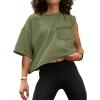 imageATHMILE Womens Oversized TShirts Short Sleeve Workout Crop Tops Casual Drop Shoulder Boxy Roll Hem Basic Loose TeesArmygreen