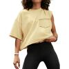 imageATHMILE Womens Oversized TShirts Short Sleeve Workout Crop Tops Casual Drop Shoulder Boxy Roll Hem Basic Loose TeesBeige