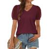 imageATHMILE Womens Summer Tops V Neck T Shirts Swiss Dot Puff Sleeve Tops Loose Casual TshirtsWine Red