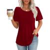 imageATHMILE Womens T Shirts Short Sleeve Summer Tops Pleated Dressy Casual Blouses Spring Clothes Beach Vacation 2025Wine Red