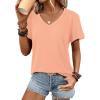 imageATHMILE Womens V Neck Short Sleeve Summer T Shirts Curved Hem Plain Top BeachLightpink