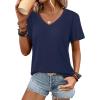 imageATHMILE Womens V Neck Short Sleeve Summer T Shirts Curved Hem Plain Top BeachNavy