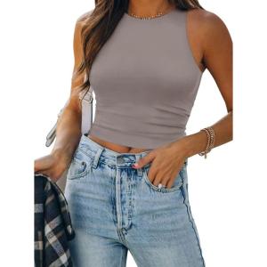 imageATHMILE Womens Double Lined Crop Tank Tops Casual Basic Shirts Sleeveless Workout Tops Cute Summer Clothes Teen GirlsGrey Purple