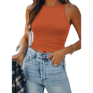 imageATHMILE Womens Double Lined Crop Tank Tops Casual Basic Shirts Sleeveless Workout Tops Cute Summer Clothes Teen GirlsOrange
