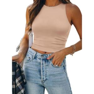 imageATHMILE Womens Double Lined Crop Tank Tops Casual Basic Shirts Sleeveless Workout Tops Cute Summer Clothes Teen GirlsPink