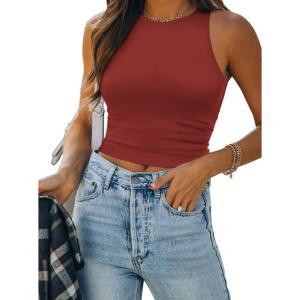 imageATHMILE Womens Double Lined Crop Tank Tops Casual Basic Shirts Sleeveless Workout Tops Cute Summer Clothes Teen GirlsWine Red
